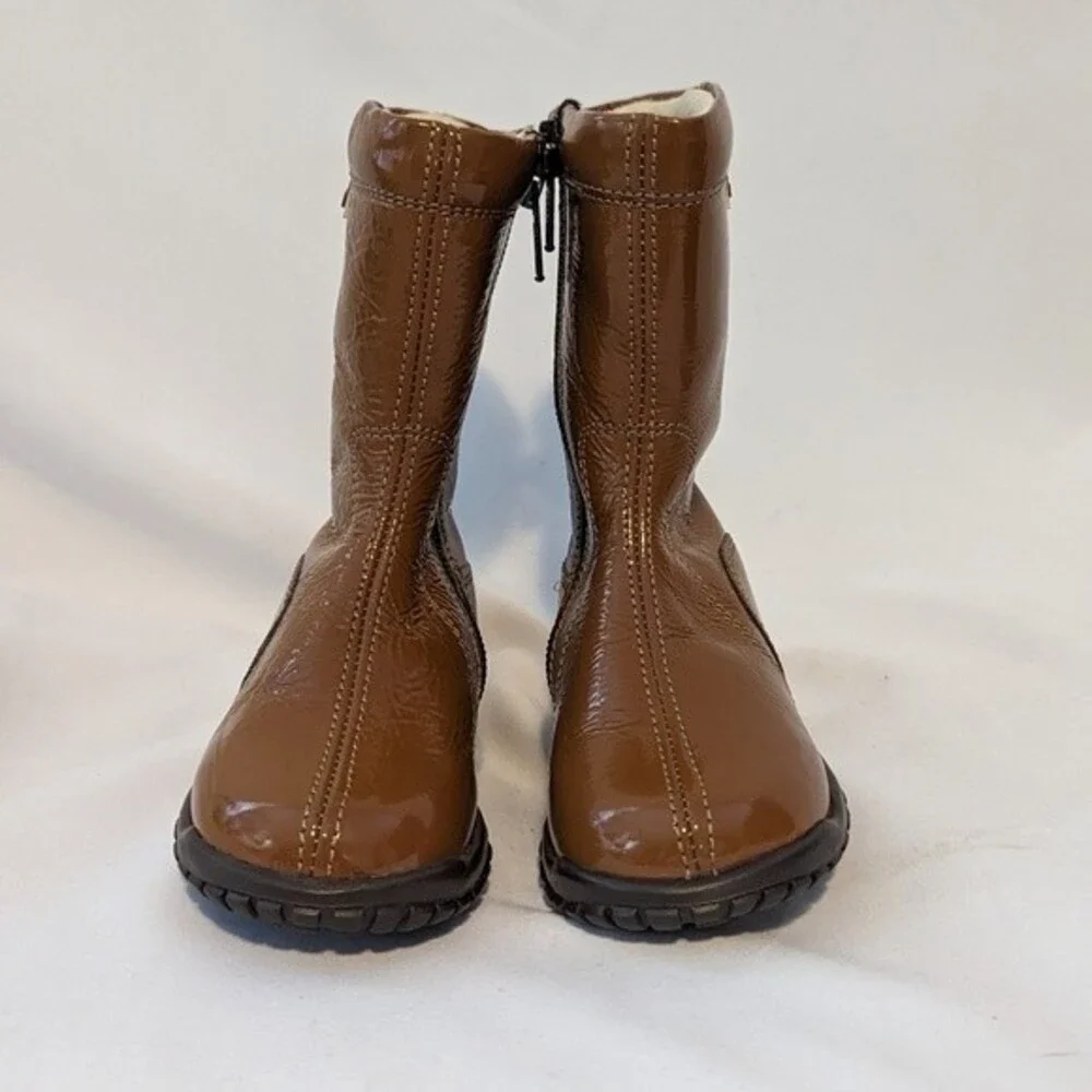 EUC - Chicco Brown Patent Leather Baby Boots - Made in Italy - Baby size 6